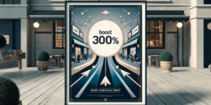 Revise the promotional poster to prominently display the phrase 'Boost 300%' in large, bold lettering at the center, symbolizing a significant increas